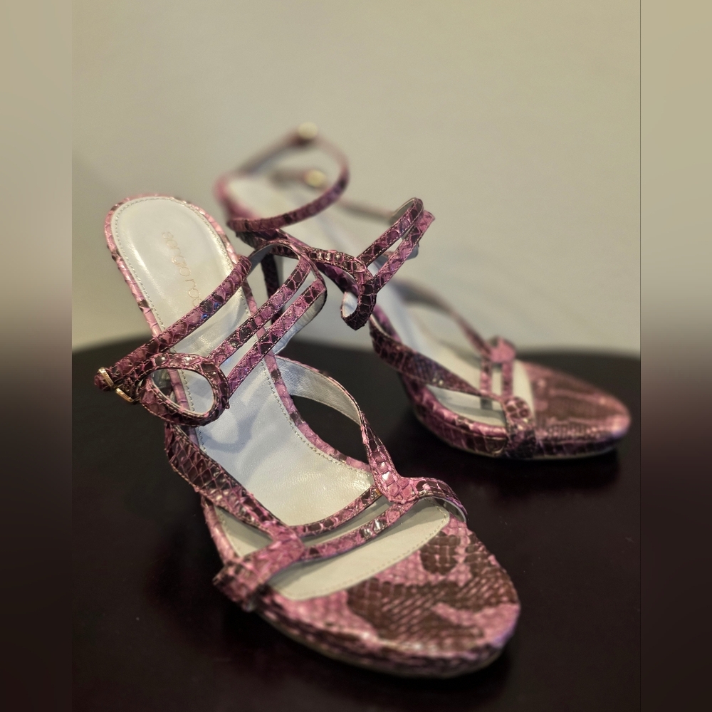 SALE Sergio Rossi Snake Print Sandal Heels - Picture 10 of 13